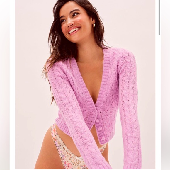 For Love & Lemons Billie Cropped Long Sleeve Cardigan Sweater - Picture 2 of 11